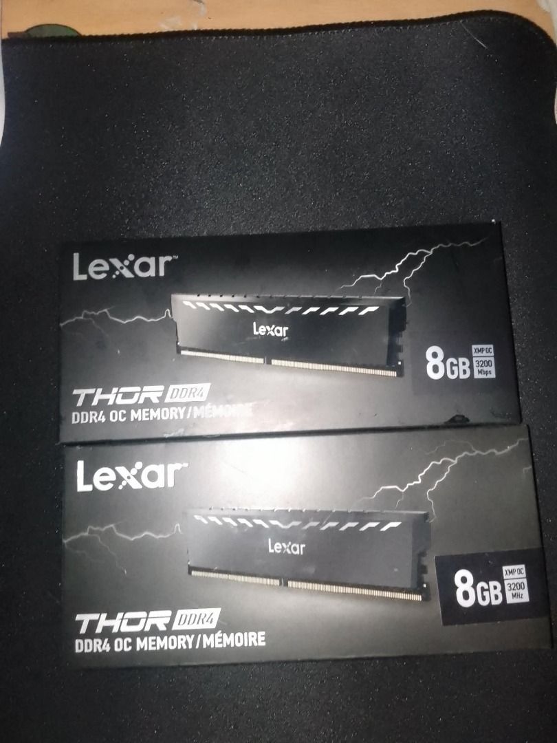 Lexar THOR DDR4 8GB 3200MHz (Category: Computer Parts) located in Dasmarinas. Submitted by neggruj (Listing ID 1450876303, Image 1). Description: - Brand: Lexar THOR - Type: DDR4 RAM - Capacity: 2x 8GB (16GB) - Speed: 3200MHz - Sold as: By piece or By pair ₱4000 per piece ₱7500 by pair.