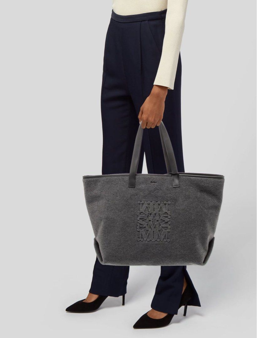 Max Mara maxi wool tote in gray with pouch (Category: Luxury Bags & Wallets) located in Makati City. Submitted by icollectpo (Listing ID 1450783275, Image 1). Description: Hard to source. ✨ Prettier in person! Can request video call to inspect the item po. Open to layaway up to 6 months 🍀.