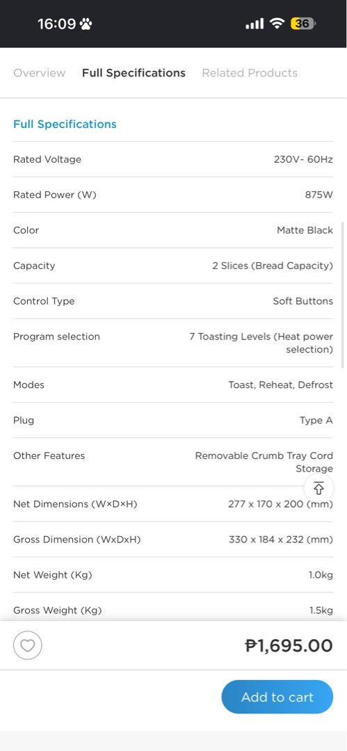 Midea 2 Slice Bread Toaster Matte Black (Category: Ovens & Toasters) located in Manila. Submitted by angelikariczyguevarra (Listing ID 1450812222, Image 3). Description: For sale Midea 2 Slice Bread Toaster Matte Black Brand new (sealed) * quick heating * Removable crumb tray * 7 browning control * Cord storage and anti - slip feet * Defrost / reheat / cancel Voltage: 230v Rated power: 875W Website Price: 1,695 Selling price: 1,500.