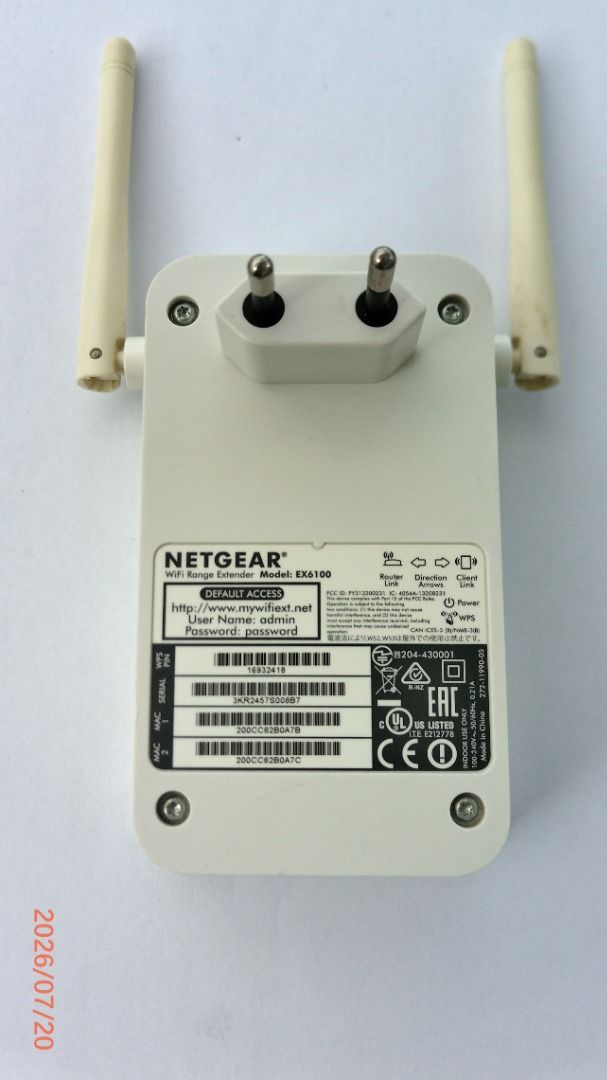 NETGEAR WiFi Range Extender EX6100 (Category: Networking) located in Las Pinas. Submitted by goethestrasse (Listing ID 1450831732, Image 3). Description: - NETGEAR WiFi Range Extender EX6100 - Boosts and extends your existing WiFi signal - Wireless Standard: 802.11ac (Dual-band: 2.4 GHz and 5 GHz) - Plugs directly into a wall socket for convenience (two round pins) - Includes an Ethernet port for wired device connections - Equipped with two anten