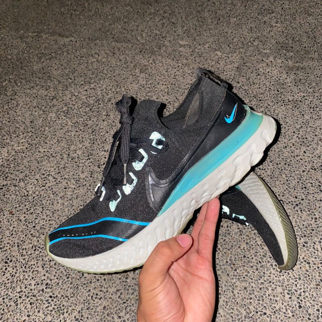Nike React Infinity Run Flyknit 3 size 8.5 (Category: Sneakers) located in Manila. Submitted by johnpm (Listing ID 1450736806, Image 2). Description: - Black Nike React Infinity Run Flyknit 3 - Teal accents on sole and swoosh - Lace-up closure - Ideal for running or everyday wear - Please check photos for condition details.
