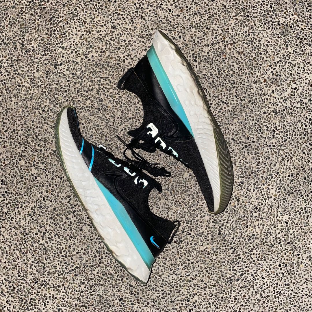 Nike React Infinity Run Flyknit 3 size 8.5 (Category: Sneakers) located in Manila. Submitted by johnpm (Listing ID 1450736806, Image 1). Description: - Black Nike React Infinity Run Flyknit 3 - Teal accents on sole and swoosh - Lace-up closure - Ideal for running or everyday wear - Please check photos for condition details.