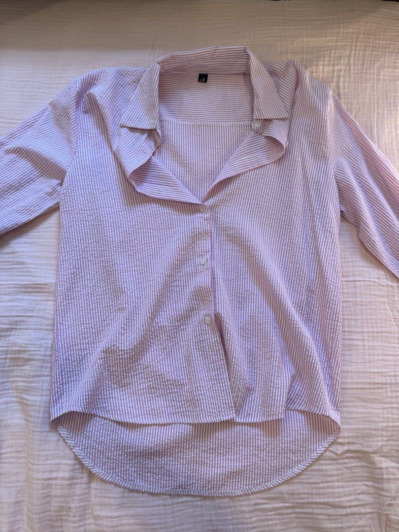 Pink and White Striped Button-Up Shirt (Category: Coats, Jackets and Outerwear) located in Quezon City. Submitted by helena0413 (Listing ID 1450798258, Image 1). Description: RFS: not my style.