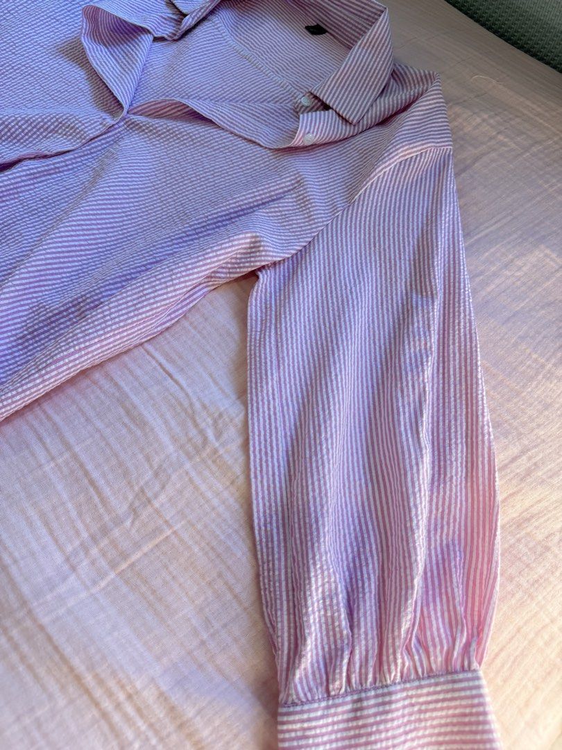 Pink and White Striped Button-Up Shirt (Category: Coats, Jackets and Outerwear) located in Quezon City. Submitted by helena0413 (Listing ID 1450798258, Image 2). Description: RFS: not my style.