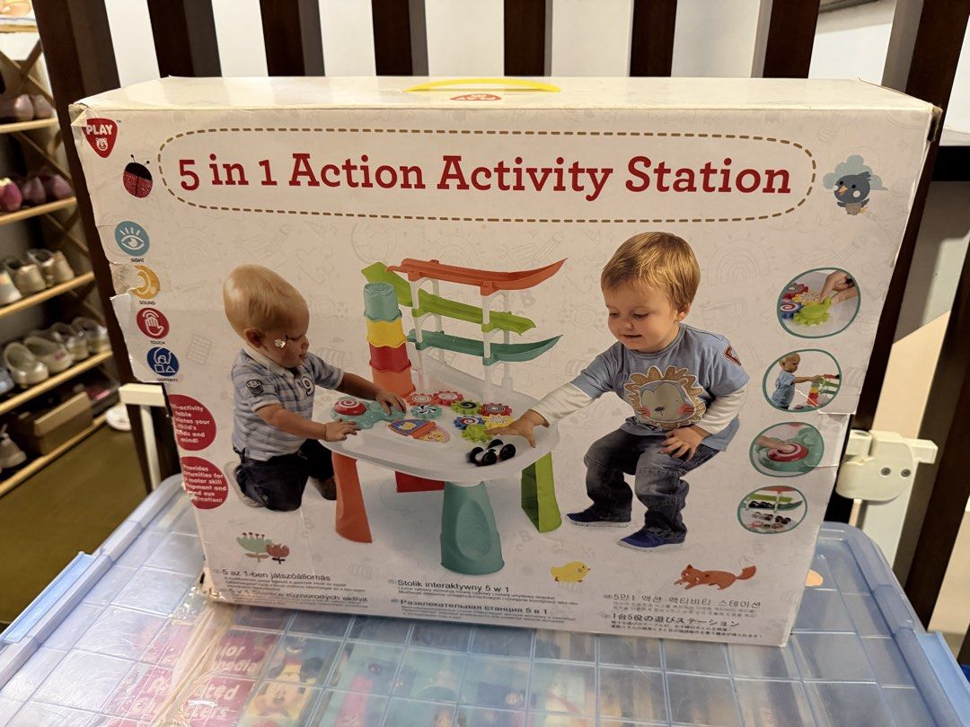 Playgo 5 in 1 Action Activity Station (Category: Infant Playtime) located in Manila. Submitted by onlinegarageph (Listing ID 1450869853, Image 1). Description: - Play 5-in-1 Action Activity Station - Features a car ramp and interactive toy table - Perfect for little ones to explore and play - Comes in original box - Box shows some wear Used for only a month Stickers not properly aligned coz my daughter wanted to be the one to stick it Orig price: