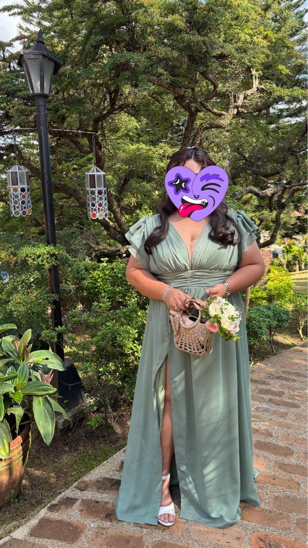 Plus Size Sage Gown/Bridesmaid/Formal (Category: Evening dresses & gowns) located in Makati City. Submitted by piashopalove (Listing ID 1450875602, Image 1). Description: Used only once for a wedding (bridesmaid) can fit 2x-4x adjustable. ✨PRICE IS STILL NEGOTIABLE✨.