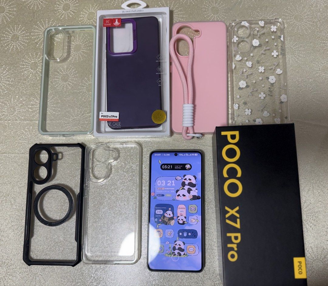 Poco X7 Pro - Complete Set 12/256gb (Category: Android Others) located in Quezon City. Submitted by auriellestuffshop (Listing ID 1450739470, Image 2). Description: Complete set with cases Hindi pa nagamit charger No issue.