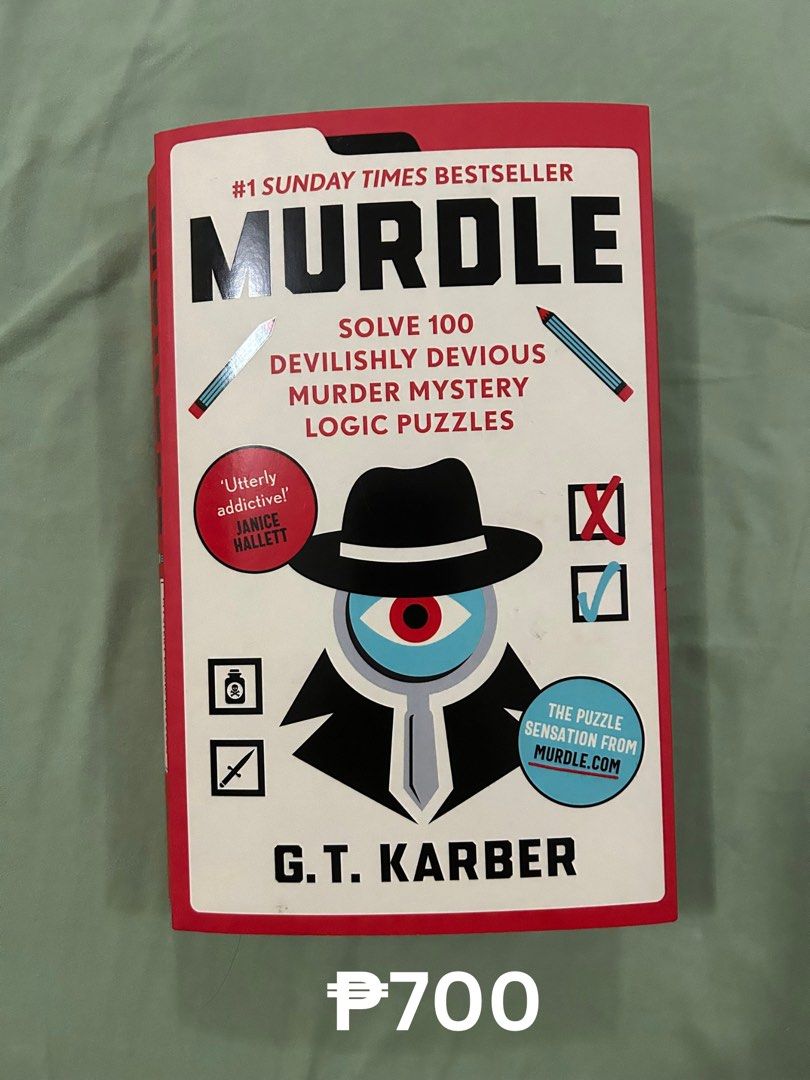 (Preloved) Murdle by G.T. Karber (Category: Storybooks) located in Rizal. Submitted by mapsjp (Listing ID 1450878112, Image 1). Description: ₱ 700 + SF Shipping fee is shouldered by buyer LAST PRICE ALREADY 📍Location: Taytay, Rizal NO MEET UPS, NO LALAMOVE Mode of payment: gcash/ gotyme/ maribank Mode of delivery: j&t / gogoxpress ✔️ No highlights ✔️ Bought from Fully Booked ✔️ Eto po ay secondhand/ pre-loved. ✔️ PLEASE SEE PICTURES FOR FLAWS.
