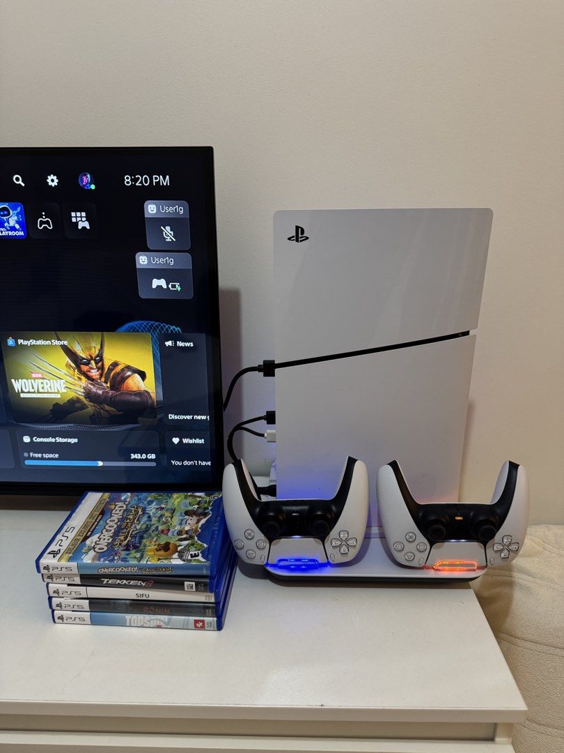 PS5 | Two Orig Controllers (Category: PlayStation) located in Muntinlupa City. Submitted by mochi_moshi (Listing ID 1450922901, Image 1). Description: PS5 Two Orig Controllers 5Games Overcooked Tekken 8 Sifu Ronin Topspin No issue With Box and receipt Complete Rfs: Di nagagamit Alabang Muntinlupa.