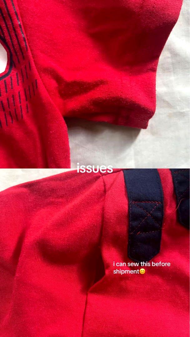 Red KidzSquad Polo Shirt (Category: Shirts) located in Pamplona. Submitted by vjbordon (Listing ID 1450846391, Image 3). Description: - Red short-sleeved polo shirt for kids - Features a navy collar - 'Legends KidzSquad 1986' graphic print - Minor signs of wear on sleeve cuffs - Loose threads on shoulder strap can be sewn before shipping - Ideal for casual wear ✨Strictly payment first policy. ✨Buyer will shoulder the shipping fee. ✨No cancellatio