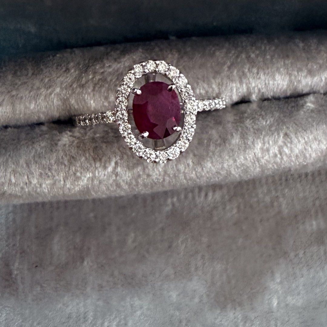Ruby Diamond Ring (Category: Rings) located in Singapore. Submitted by Tenasious (Listing ID 1450840908, Image 1). Description: This Unique piece is a definite stunner, the masterfull combination of Ruby and unique placement of the Diamond to surround the Ruby Ruby Diamond Ring Natural Ruby 0.86 carat Natural Diamond 0.28 carat with PT900 hallmark 3.28 grams US5.5/ HK 12 A showstopping Ring! Local certification & Repolishing can be arranged withi