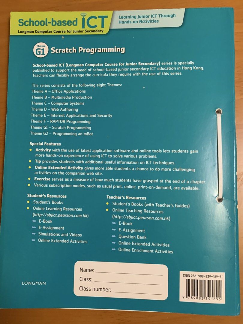 School-based ICT G1 Scratch Programming （分類：教科書）位於 Hong Kong。 由 handsweat 提交（商品編號 1450860306，圖片 2）。簡介： 有兩本一本7頁有字，一本17頁有字。。