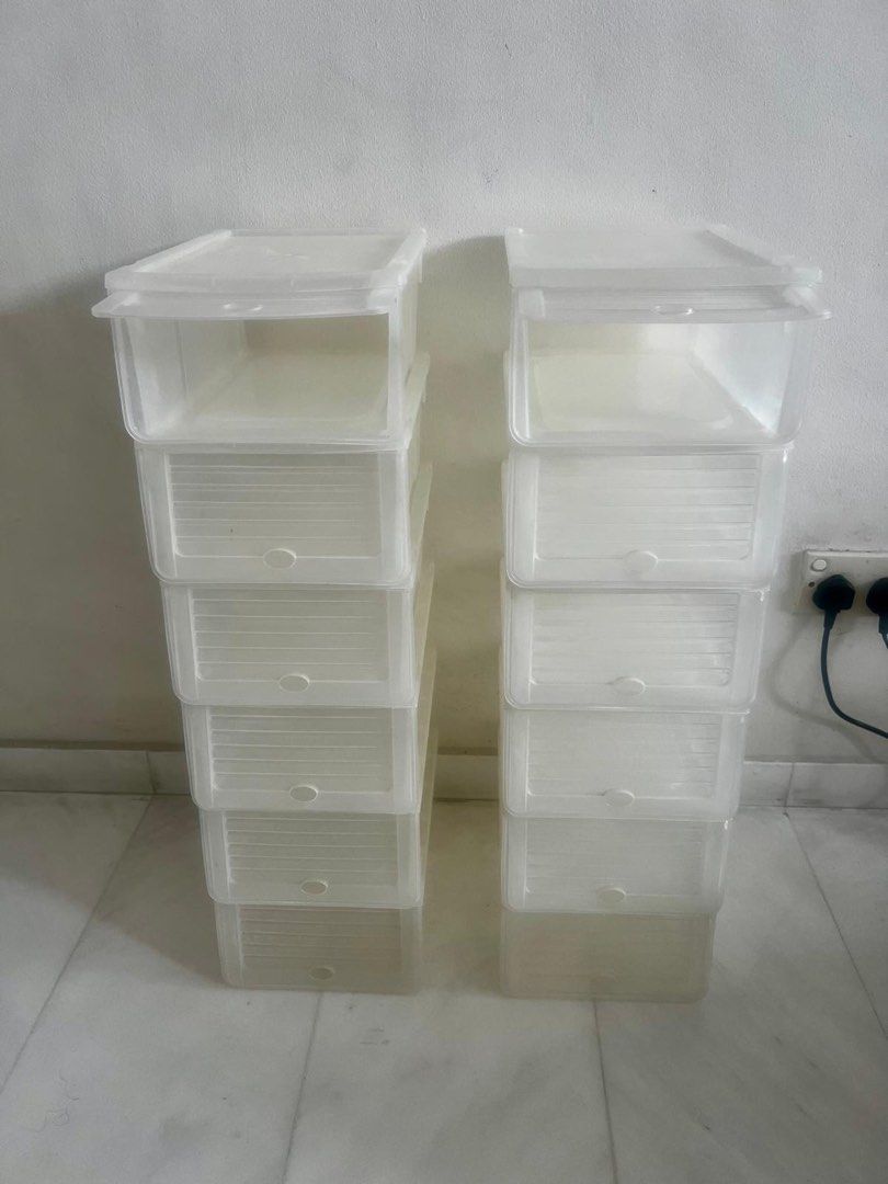 Stackable Clear Plastic Storage Drawer Boxes (Set of 10)