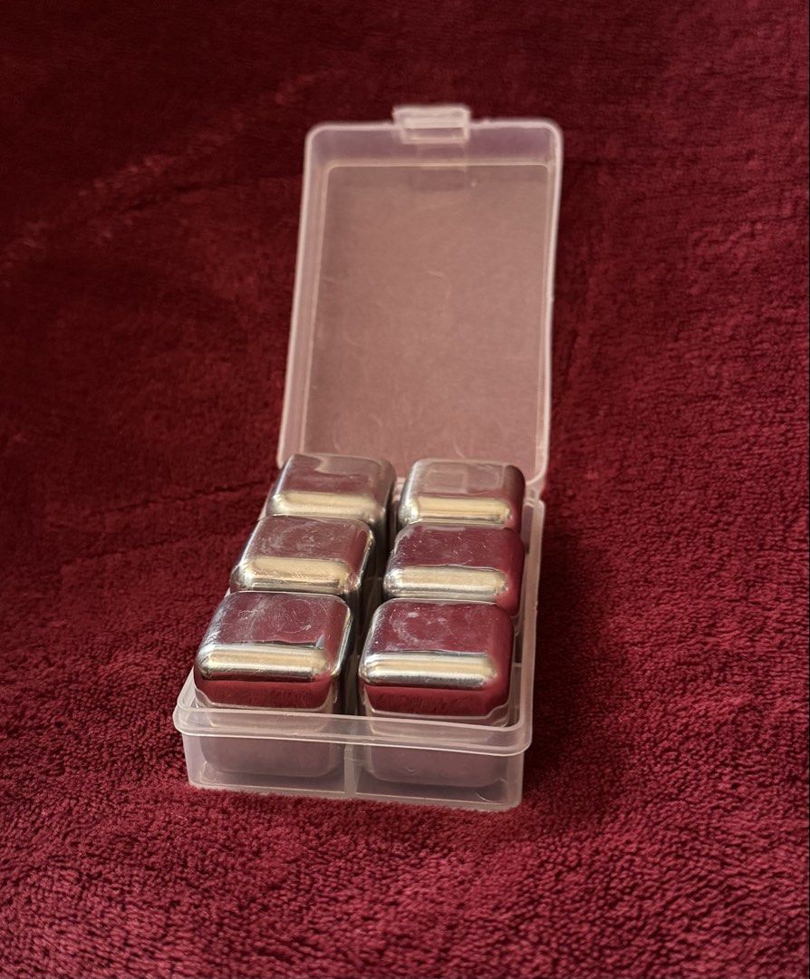 Stainless Steel Reusable Whiskey Ice Cubes with Case (Category: Other Kitchenware & Tableware) located in La Trinidad. Submitted by whatnotcollections (Listing ID 1450838508, Image 1). Description: - Set of 6 stainless steel whiskey stones - Keeps drinks cold without dilution - Made from food-grade stainless steel - Includes a handy storage case - Simply freeze and use - Ideal for whiskey, cocktails, and any chilled beverage - Easy to clean and r