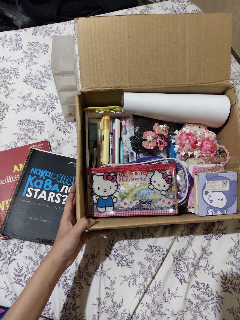 assorted stationary box (take all) + freebies (Category: Stationery & School Supplies) located in Bulacan. Submitted by angel.decluttersx (Listing ID 1450920745, Image 2). Description: last price very palugi rush sale na po‼️ dm if surebuyer all gel pens are working btw what you see is what you get rfs: no longer using anymore and need space I can add more unused notebooks.