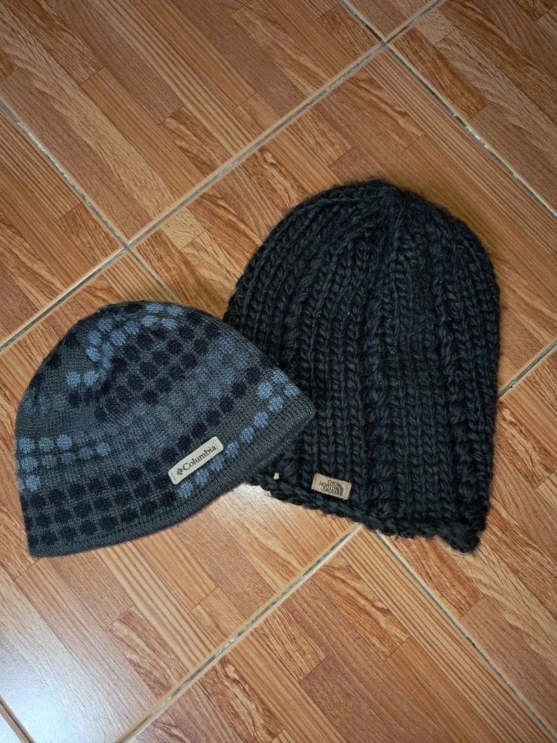 The North Face & Columbia Beanies (Category: Announcements) located in Mandaluyong City. Submitted by kusineronghustla (Listing ID 1450931929, Image 1). Description: - Bundle deal: Get two stylish beanies! - The North Face chunky knit beanie - Columbia patterned beanie - Both in dark, versatile colors - Excellent for staying warm in cold weather - Ideal for casual outings or outdoor activities.