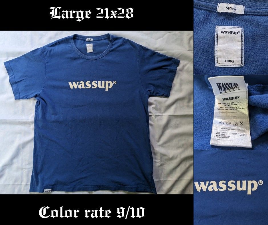 Wassup Blue T-shirt Size Large (Category: Tshirts & Polo Shirts ) located in Calapan. Submitted by ideals_06 (Listing ID 1450890406, Image 1). Description: - Blue Wassup T-shirt - Size: Large - Measurements: 21 inches (width) x 28 inches (length) - Color: Strong 9/10 condition - Made in China.