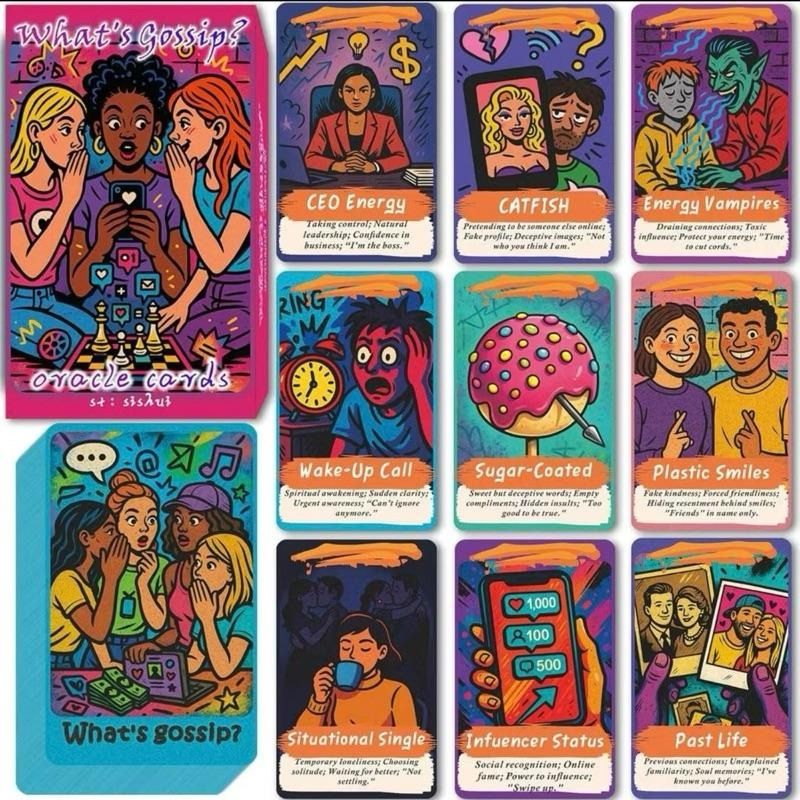 What’s the Gossip Oracle Deck (Category: Storybooks) located in Bacoor. Submitted by tarotstarofaquarius (Listing ID 1450928296, Image 2). Description: 80 cards. Zero sugarcoating. 💯 The What’s Gossips? Oracle Deck gives raw, honest guidance on love, life & growth 🔮.