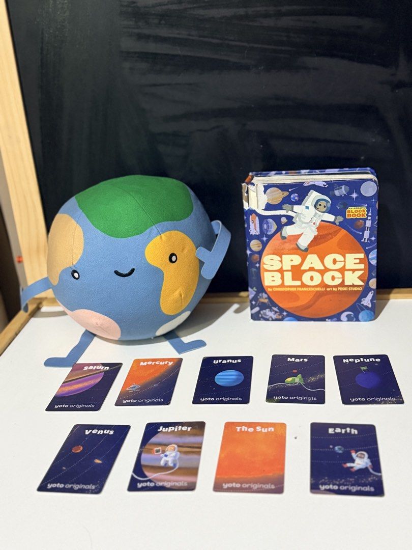 YOTO CARD SET WITH BUNDLE (Category: Designer & Blind Box Toys) located in Cavite. Submitted by jadiejda (Listing ID 1450861140, Image 1). Description: We are selling Our Solar System Yoto Cards + Ikea Earth Plush + Space Block Book With issue sa spine pero no issue inside almost like new. Take all for 1700 Solar System Yoto Card orig price: 2300 Ikea Earth Plush: 550 Space Block: 450 Total Price 3300 but selling only for 1700 Reason for selling: