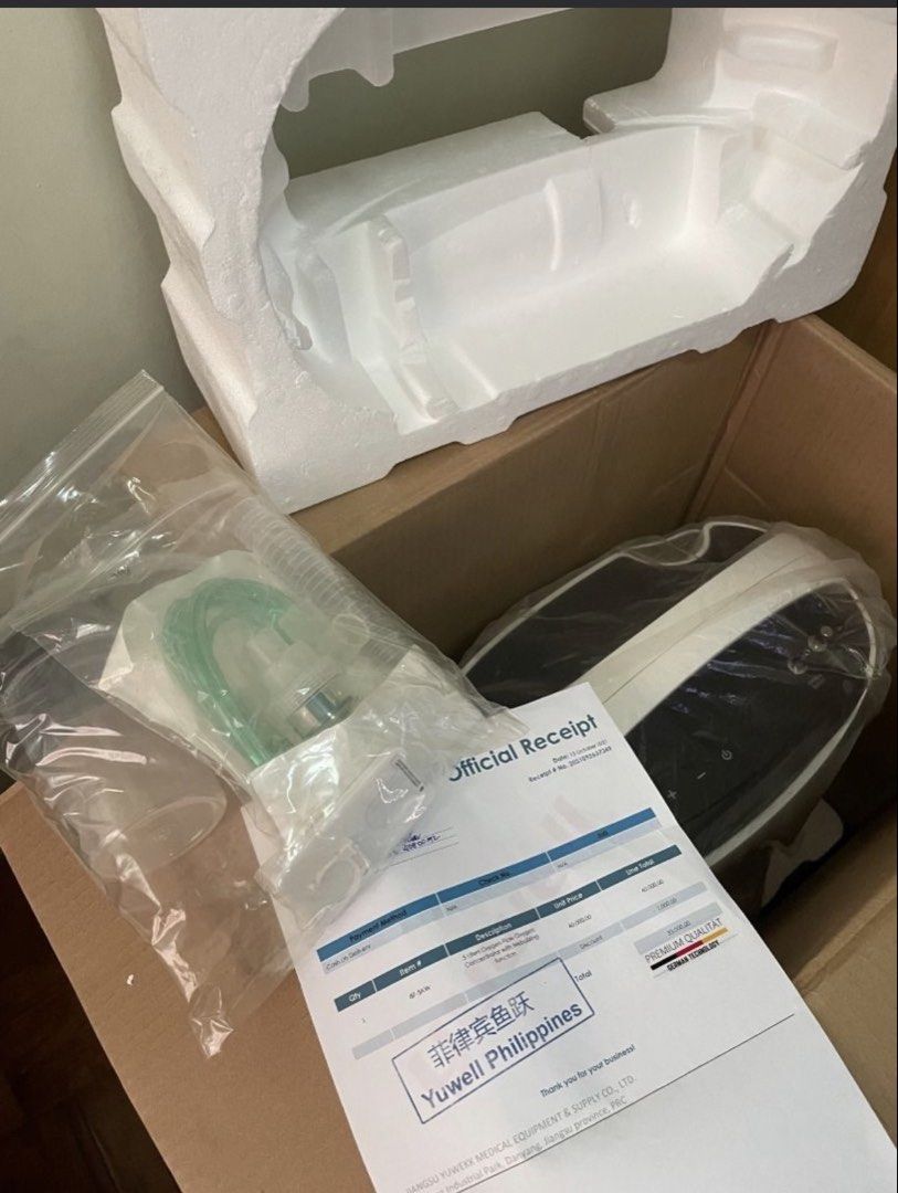 Yuwell 8F-5AW Oxygen Concentrator 5-liter (Category: Medical Supplies & Tools) located in Antipolo. Submitted by pinayb (Listing ID 1450792741, Image 3). Description: Brand and model: Yuwell 8F-5AW 5-liter medical-grade) - complete with box, manual, and accessories - bought brand new in 2021 and barely used (total 25hrs only). Key specifications: • Oxygen Flow Rate: 0.5 – 5.0 liters per minute (LPM) • Oxygen Concentration: 95.5% to 87% (depending