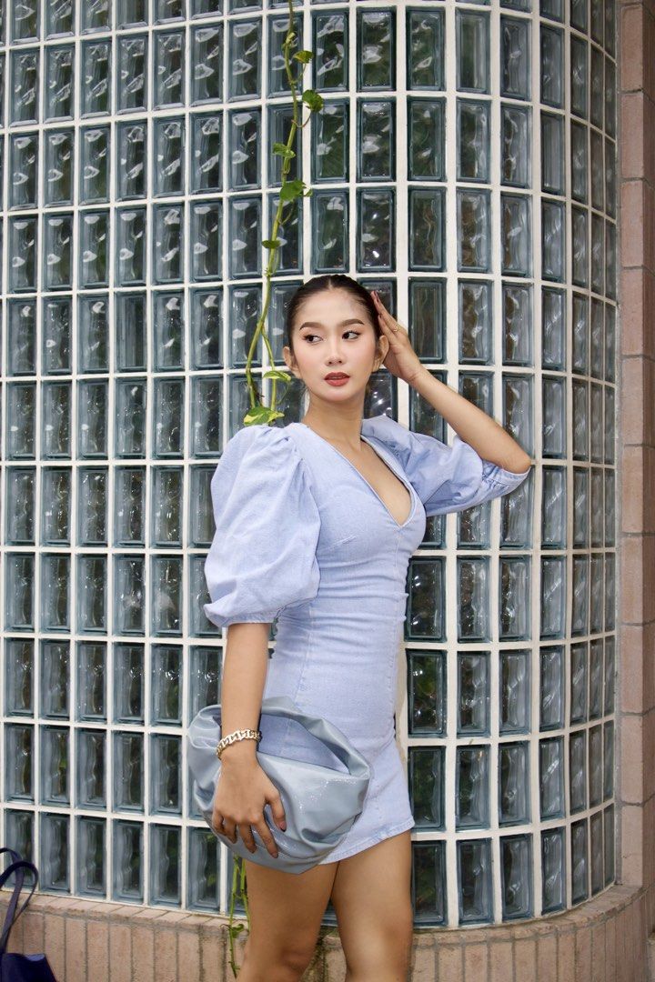Zara denim dress (Category: Dresses) located in Guinayangan. Submitted by find_keepers_21 (Listing ID 1450935101, Image 3). Description: - Cute light blue mini dress - Features puff sleeves - Ruched front detail - Flattering V-neckline - Bodycon fit - Ideal for night outs or special occasions.