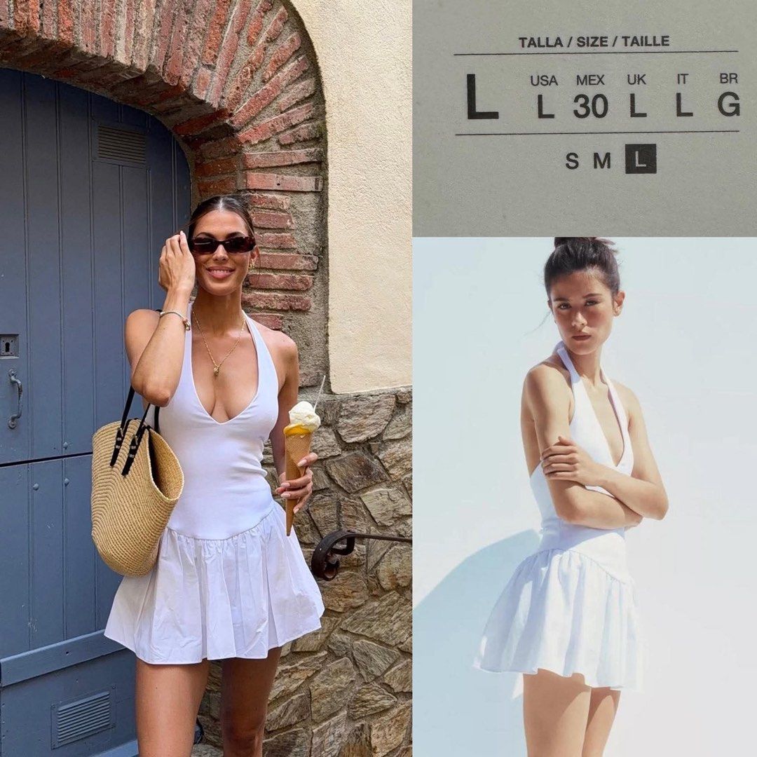 Zara White Halter Neck Mini Dress (Category: Dresses) located in Bambang. Submitted by weeeyyaaa (Listing ID 1450779211, Image 1). Description: - White halter neck mini dress - Pleated skirt - Perfect for summer days or beach vacation - Comfortable and stylish - Size L.