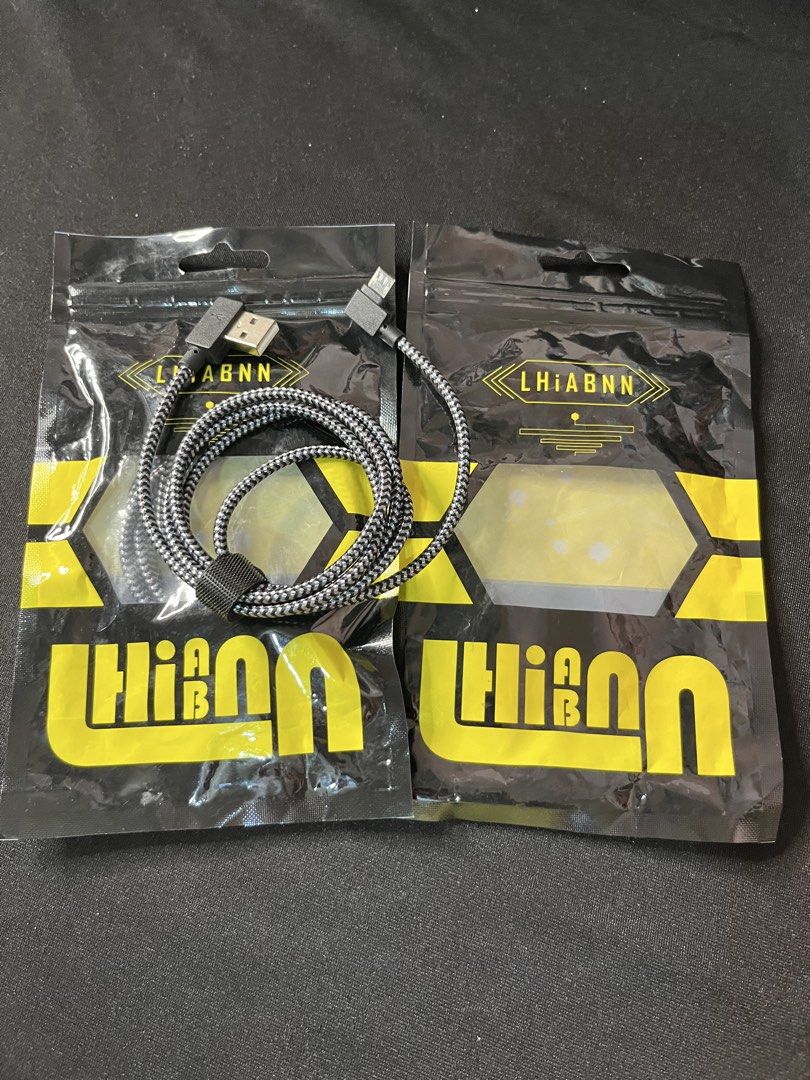 2x LHIABNN Braided USB to Micro USB 90 Degree Angle Cable (Category: Cables & Adaptors) located in Gapan. Submitted by lunashop14 (Listing ID 1450949608, Image 1). Description: Take 2 - Set of 2 LHIABNN Braided USB Cables - 90-degree angle Micro USB connector - Ideal for charging and data transfer - Durable braided design, resists tangling - Comes in original packaging.