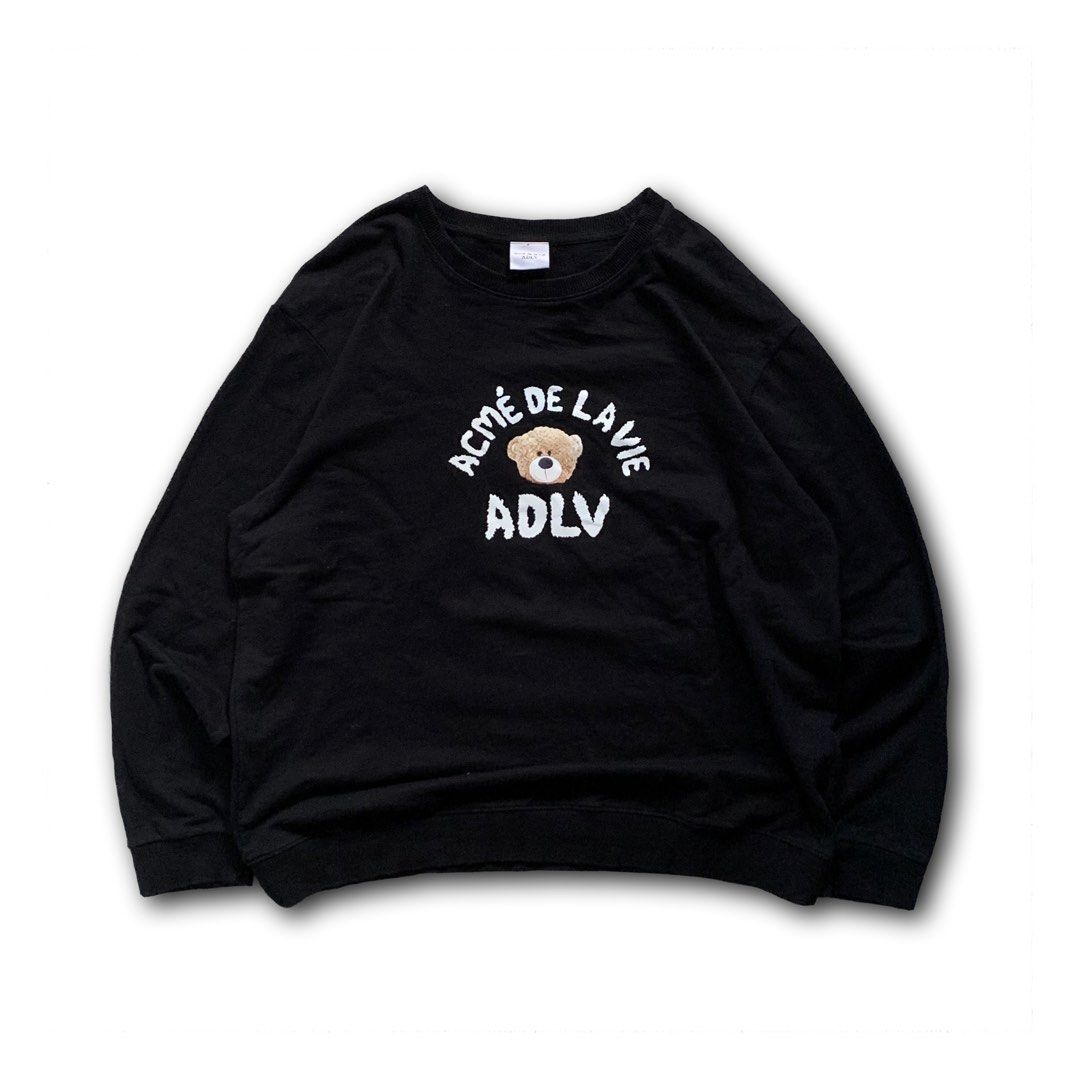ADLV, Acmé De Lavie, Teddy Bear Black Pull Over Sweater (Category: Hoodies) located in Manila. Submitted by s0leilrouge (Listing ID 1451055944, Image 1). Description: ADLV, Acmé De Lavie, Bear Black Pull Over Sweater Size L W 24 L 27 Issue - None Color rate 10/10 Washed 300 + SF .