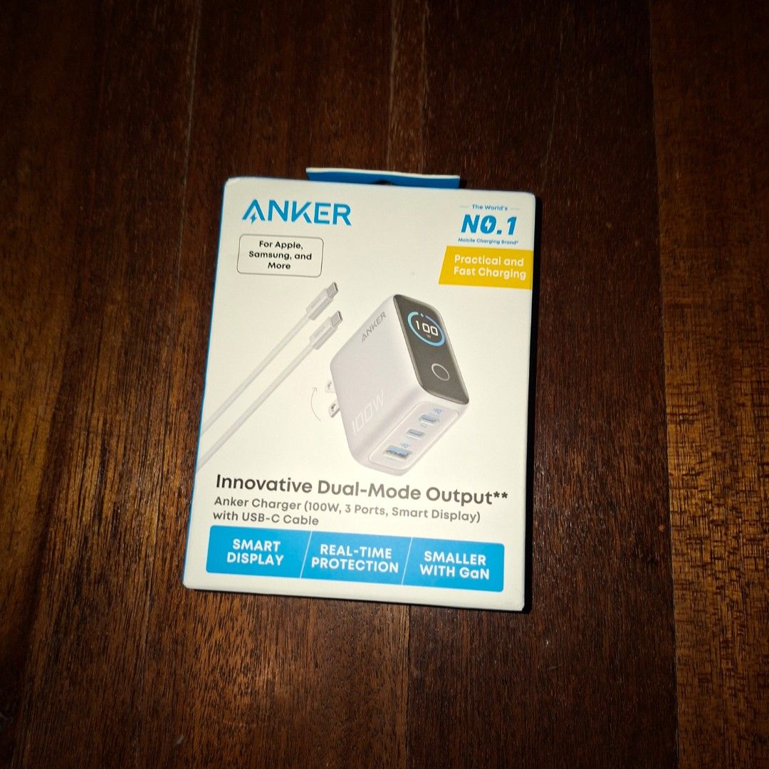 Anker 100W Charger with USB-C Cable (Category: Chargers & Cables) located in Pasig City. Submitted by mr.bargaindeal (Listing ID 1450994716, Image 3). Description: - Anker 100W Charger: Power up your devices fast. - Innovative Dual-Mode Output: Versatile charging options. - 3 Ports: Charge multiple devices simultaneously. - Smart Display: Monitor charging status in real-time. - Compact GaN Technology: Smaller size, powerful performance. - Real-Ti