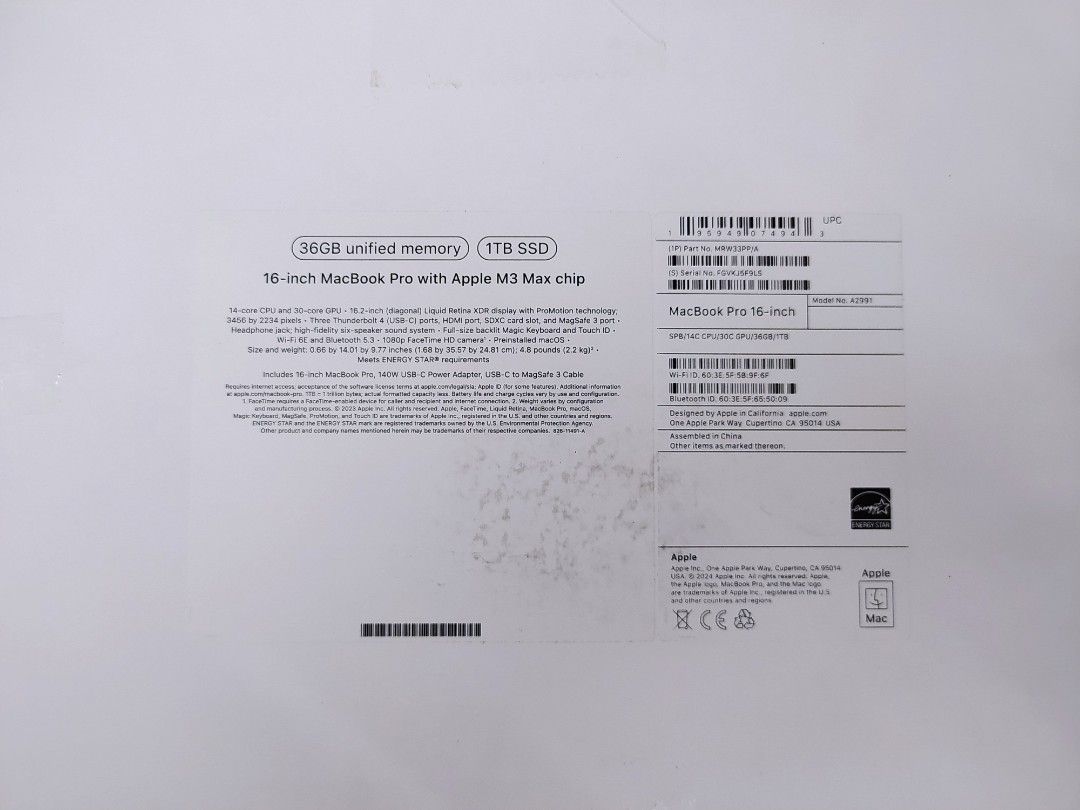 Apple MacBook Pro M3 Max 36GB RAM 1TB SSD515432847015290888