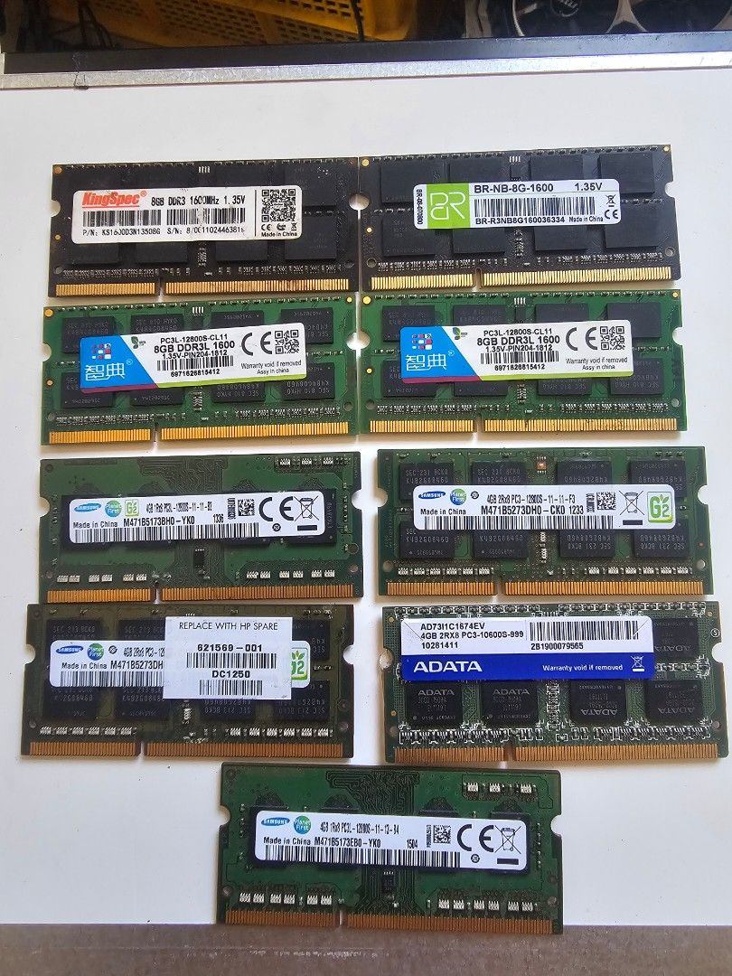 Assorted DDR3 Laptop RAM Modules - 8GB & 4GB (Category: Laptops & Notebooks) located in Bacoor. Submitted by ginaxis15 (Listing ID 1450959243, Image 3). Description: take all only Last price: 2k 4pcs 8gb ddr3 pc3L 350 each Lp 5pcs 4gb ddr3 150 each working Kababaklas lang sa unit kahit test nyo pa for pickup molino bacoor cavite di palagi online 09911820458.