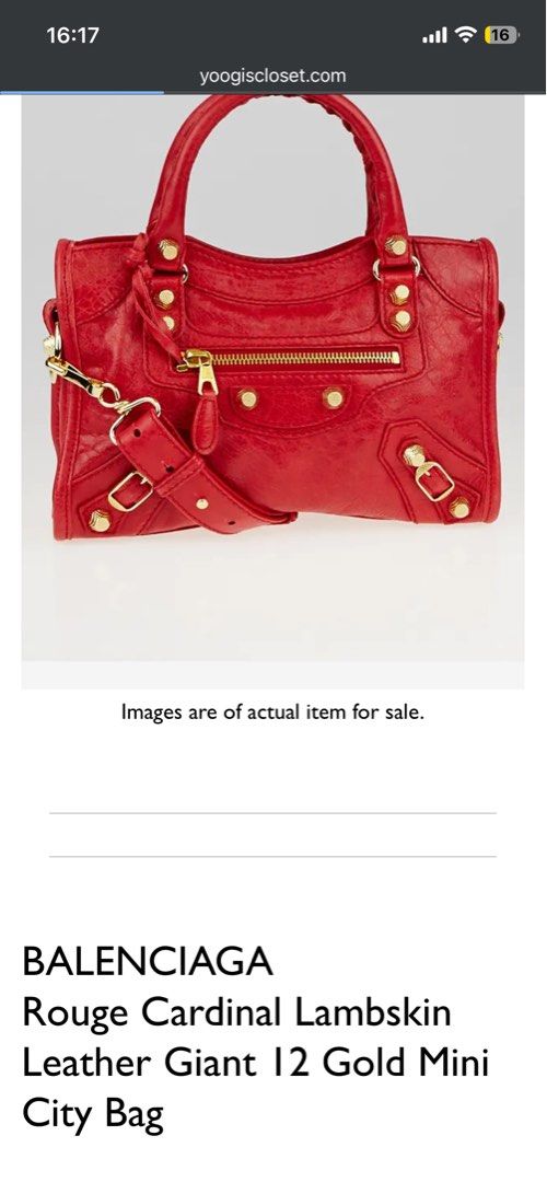 Balenciaga mini city in red (Category: Luxury Bags & Wallets) located in Alegria. Submitted by deniseeee.21 (Listing ID 1451023485, Image 1). Description: Self authenticate Flaws on pic Rank S.