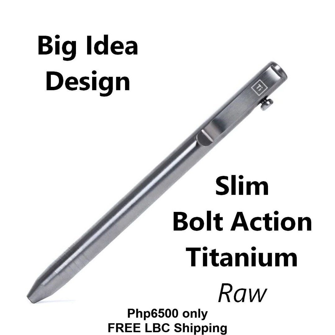 Big Idea Design SLIM BOLT ACTION PEN (Category: Stationery & School Supplies) located in Makati City. Submitted by cee_store (Listing ID 1451039250, Image 3). Description: Big Idea Design SLIM BOLT ACTION PEN Php6500 only Free LBC shipping Everything you loved about our Bolt Action Pen, now comes in a slim body profile! These pens are designed to let you have full control over your writing experience. They are internally adjustable to adapt to di