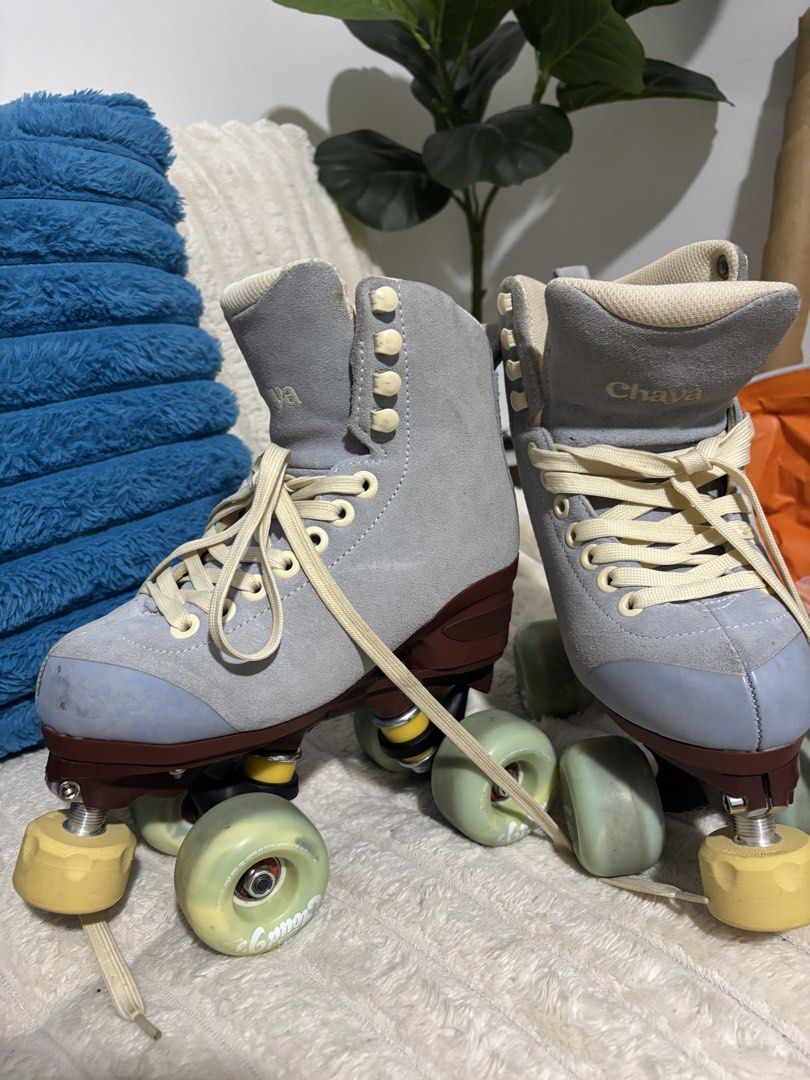 Chaya Roller Skates - Light Blue Suede Size 36 (Category: Skates, Rollerblades & Scooters) located in Manila. Submitted by pephaus (Listing ID 1451086527, Image 2). Description: - Brand: Chaya Roller Skates - Material: Light blue suede - Laces: Cream color - Wheels: Green and yellow - Perfect for cruising and hitting the streets - Ready for a new owner! Makati Area .