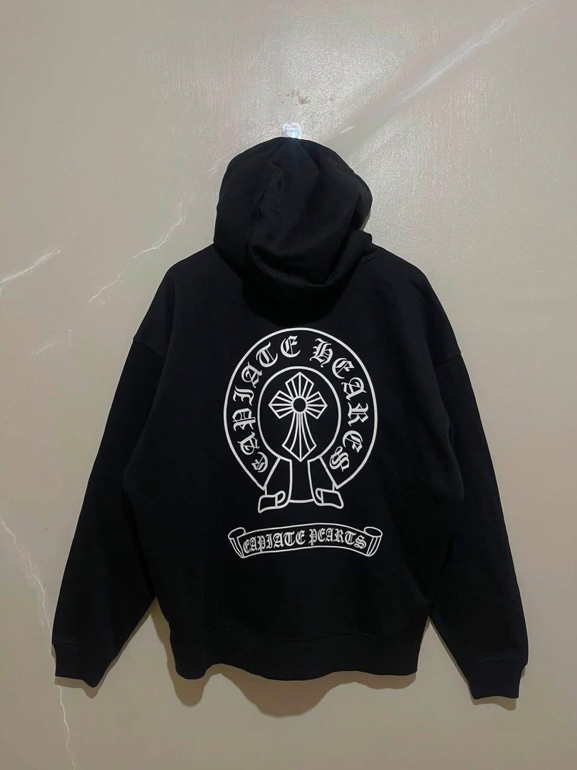 Chrome Hearts Black Hoodie Size Medium (Category: Hoodies) located in Manila. Submitted by micoletszx81430 (Listing ID 1451096383, Image 2). Description: - Brand: Chrome Hearts - Color: Black - Size: Medium - Fit: Boxy - Measurements: 27" (width) x 29" (length) - Condition: Great, no major flaws - Price: P550.