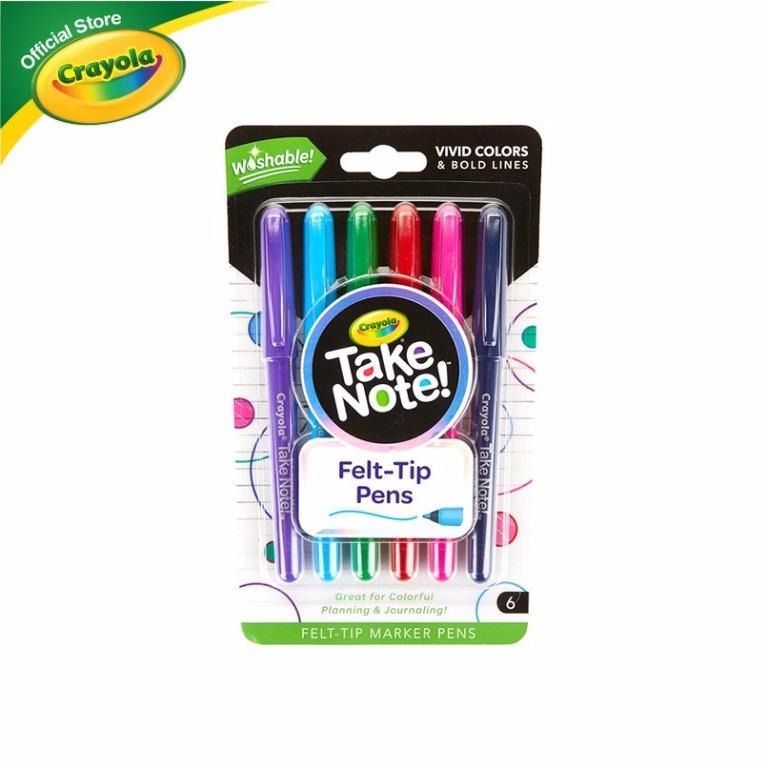 Crayola Take Note Washable Felt-Tip Marker Pen, 6 Colors (Category: Stationery & School Supplies) located in Marikina City. Submitted by mariefdv (Listing ID 1450938027, Image 3). Description: Crayola Take Note Washable Felt-Tip Marker Pen, 6 Colors Capture your thoughts, notes, and important things to remember with Crayola Take Note writing tools. Now there’s a Washable Felt Tip Pen that’s bold and vibrant! Get ready to leave your mark, and give
