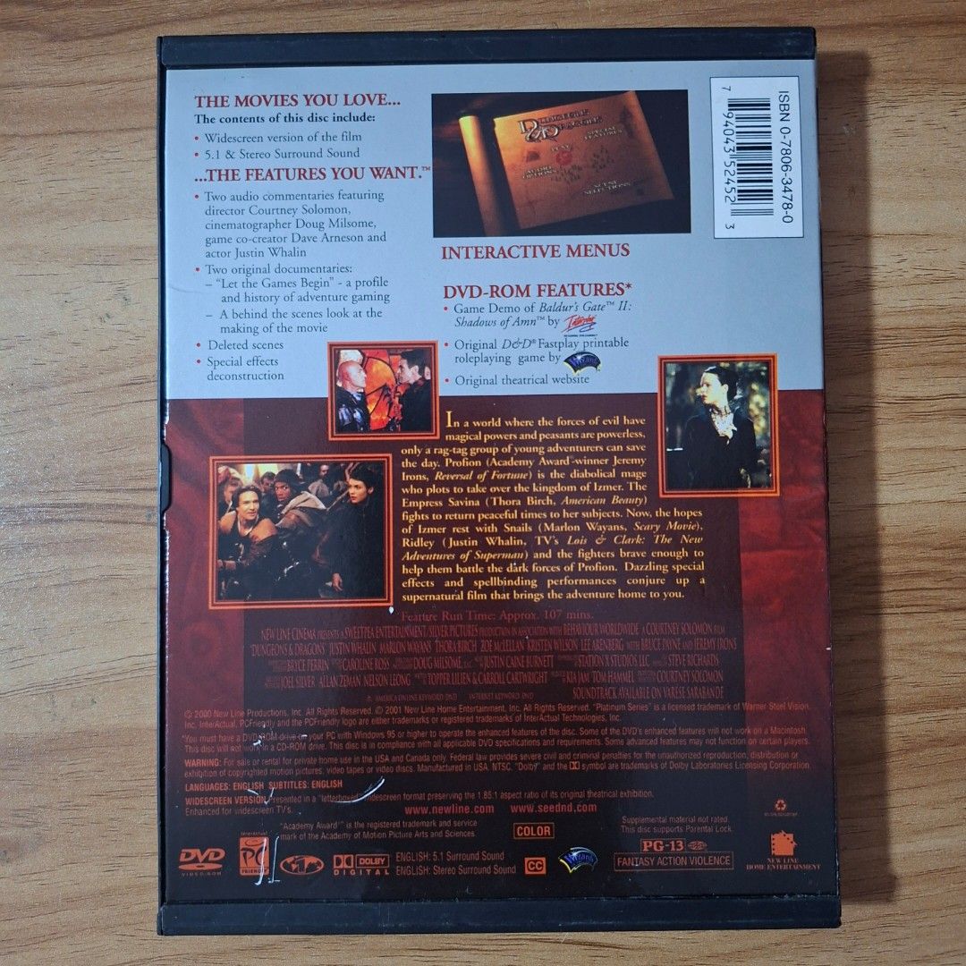 Dungeons & Dragons DVD - New Line Platinum Series (Category: CDs & DVDs) located in Kabankalan. Submitted by Videoshop.ph (Listing ID 1451080260, Image 2). Description: Dungeons & Dragons DVD from the New Line Platinum Series. Includes interactive menus and DVD-ROM features. Special effects extravaganza. Great for fans of fantasy and adventure. Get ready for an epic journey..