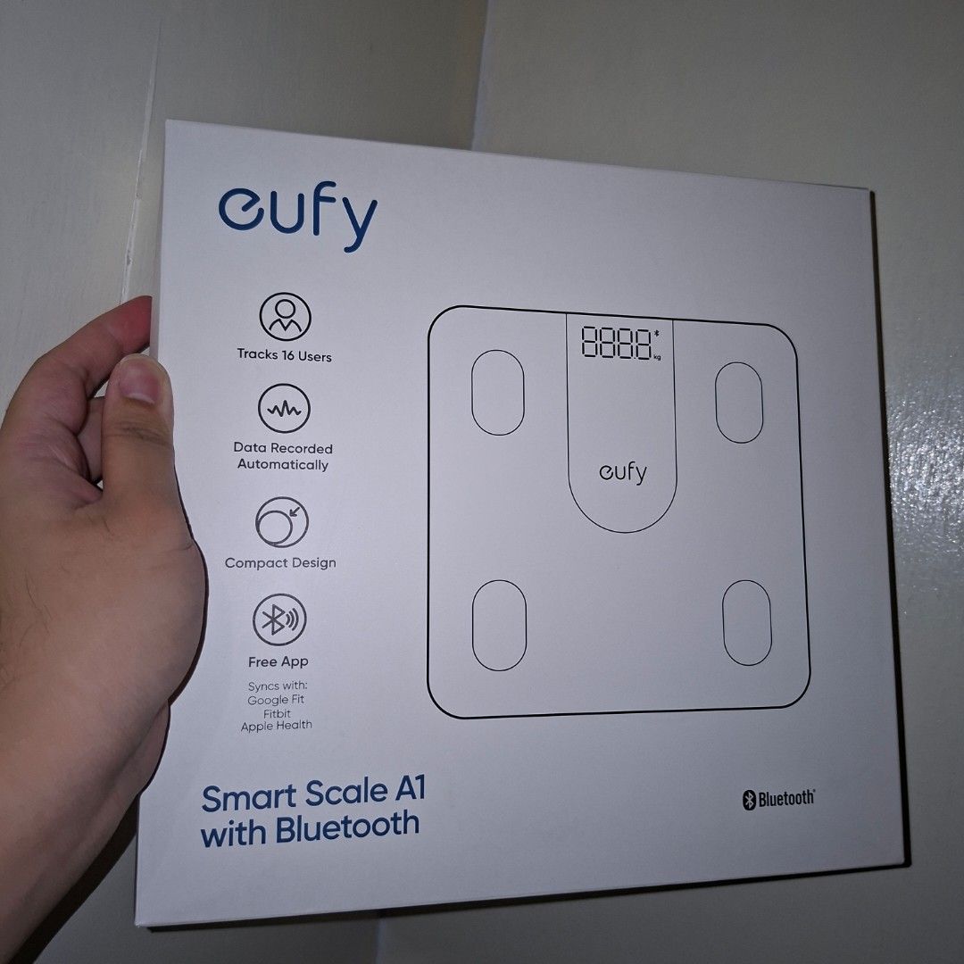 Eufy Smart Scale A1 with Bluetooth (Category: Health Monitors & Weighing Scales) located in Pasig City. Submitted by mr.bargaindeal (Listing ID 1450994801, Image 3). Description: - Eufy Smart Scale A1 - Tracks up to 16 users - Automatic data recording - Compact and space-saving design - Syncs with the free Eufy app - Compatible with Google Fit and Apple Health - Bluetooth connectivity.