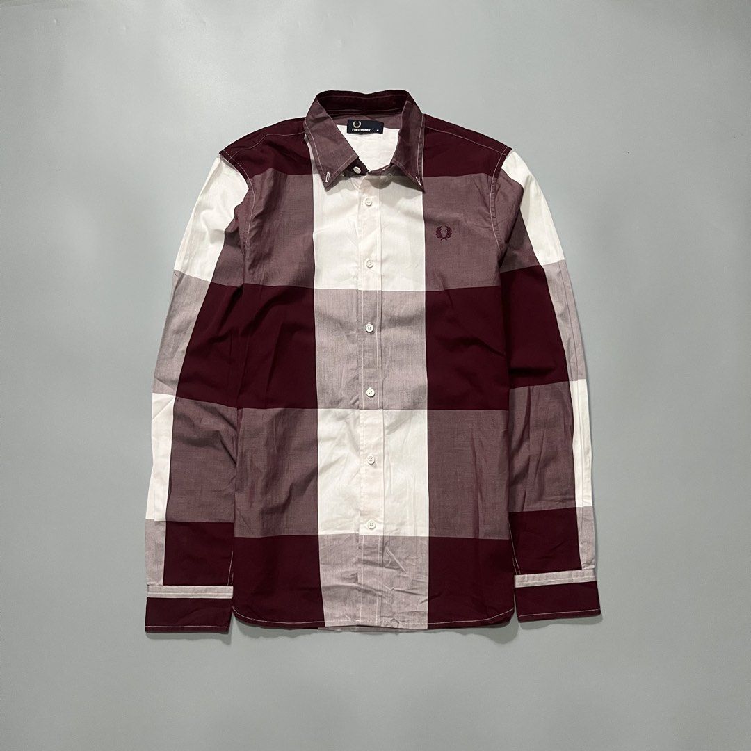 Fred Perry Polo button down Long sleeve Maroon/White Color way (Category: Formal Shirts) located in Angeles City. Submitted by jthrifted.clothes (Listing ID 1451043042, Image 1). Description: Fred Perry Polo button down Long sleeve Maroon/White Color way Medium 20x28 Good as new💯 Excellent condition Color rate 10/10 No flaw.