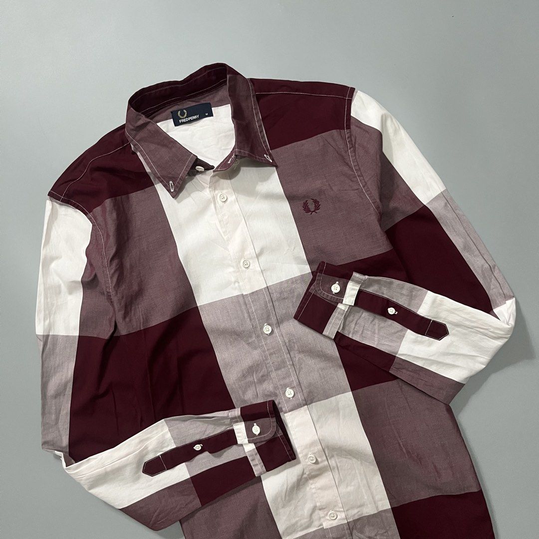 Fred Perry Polo button down Long sleeve Maroon/White Color way (Category: Formal Shirts) located in Angeles City. Submitted by jthrifted.clothes (Listing ID 1451043042, Image 2). Description: Fred Perry Polo button down Long sleeve Maroon/White Color way Medium 20x28 Good as new💯 Excellent condition Color rate 10/10 No flaw.