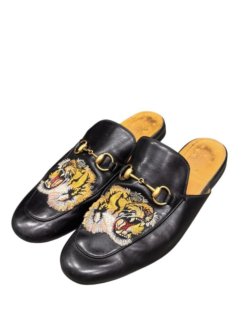 Gucci Princetown Horsebit Leather Mules (Category: Sneakers & Footwear) located in Manila. Submitted by allinthiswall (Listing ID 1451097508, Image 2). Description: @alessandro_michele era gucci princetown calfskin leather mules,. featuring embroidered roaring tiger heads and the iconic gold toned horsebit hardware,. made in italy 🇮🇹 joint., size tag measures 7 1/2 can fit 8.5-9US max,. sleek shoe for elevated laid back days,. #gucci #allinthis
