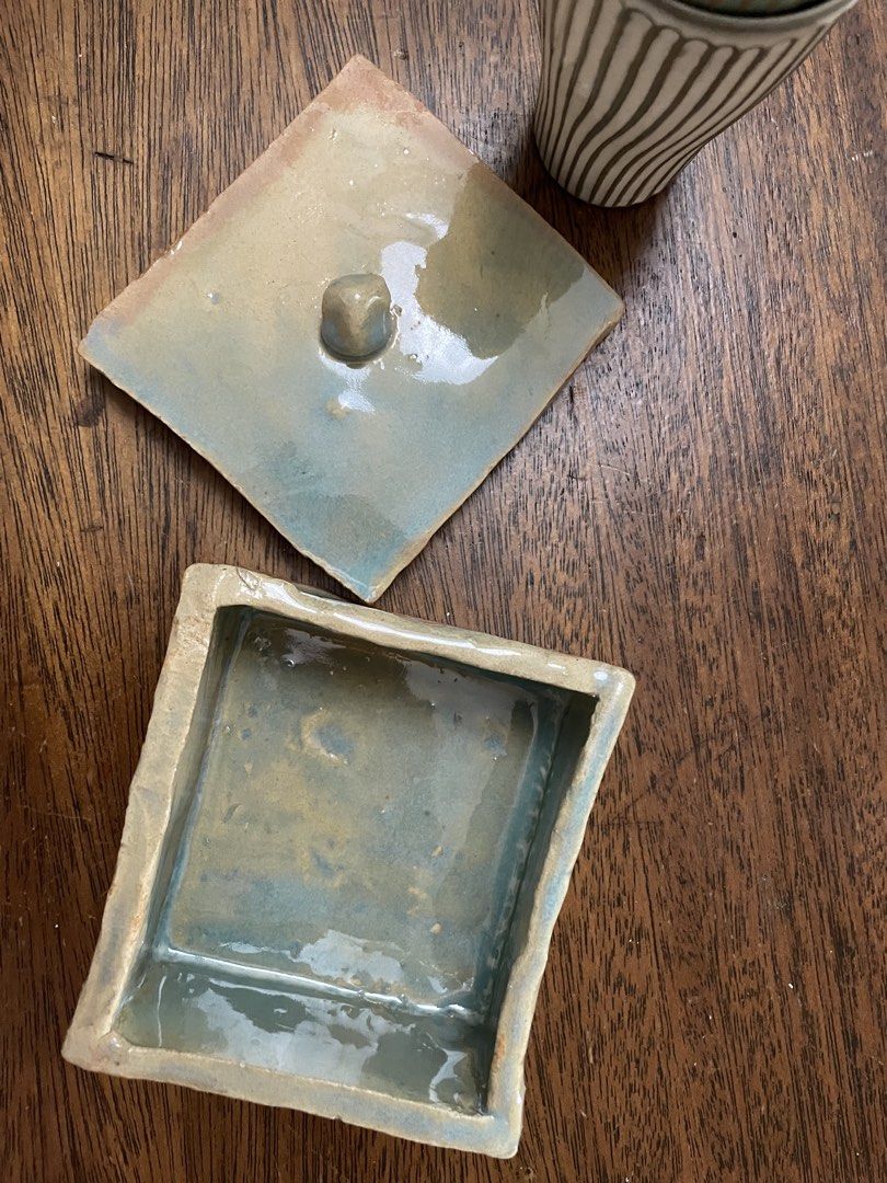 Handmade Ceramic Trinket Box with Lid (Category: Other Home Decor) located in Pasay City. Submitted by colazee (Listing ID 1451043500, Image 2). Description: Seafoam glaze with sandy undertones 💙🧡.