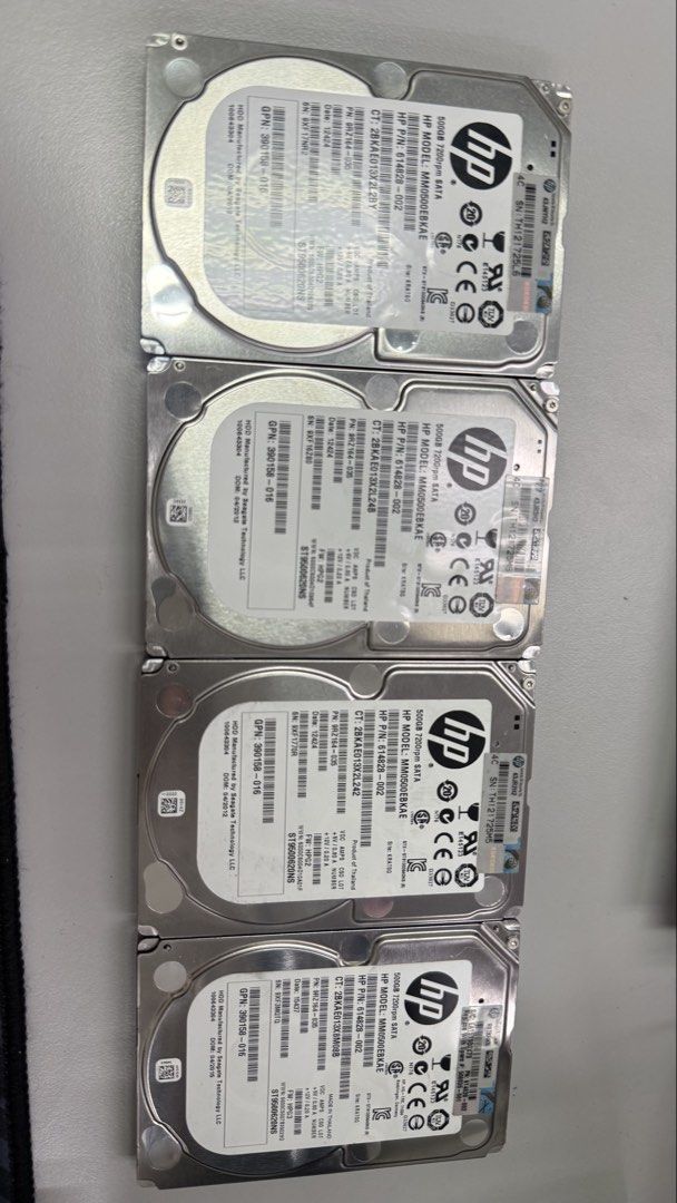Hard disk (Category: Hard Disks & Thumbdrives) located in Singapore. Submitted by hobbyguy (Listing ID 1451005050, Image 2). Description: 1)WD Entetprises 3.5inch Sata 500 GB x3 PCs 2) HP 2.5 inch Sata 500GB x4 PCs Buy one lot $105 Buy individual : WD 3.5 inch $20 HP 2.5 inch $15 .