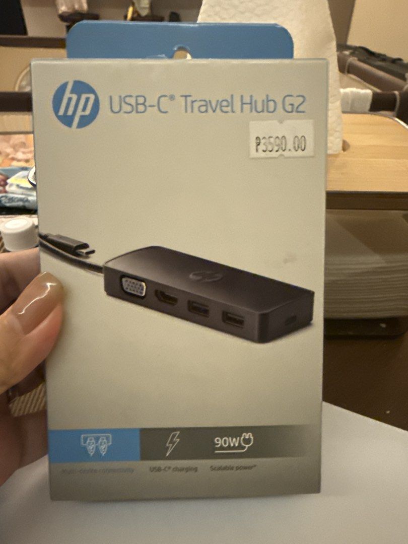 HP USB-C Travel Hub G2 (Category: Other Gadgets) located in Taguig. Submitted by PF910 (Listing ID 1451108890, Image 2). Description: - HP USB-C Travel Hub G2 - Connects laptop to multiple devices - Ports: VGA, HDMI, USB-A - Supports 90W USB-C charging - Compact and portable for travel - Ideal for expanding connectivity options.