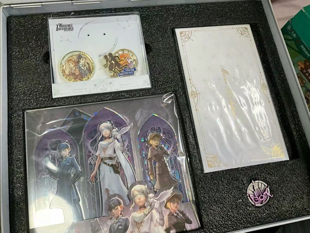 Identity V 4th Anniversary Special ED Offline Pack Truth (NO CODE) (Category: Designer & Blind Box Toys) located in Batangas. Submitted by Cloudystarrs (Listing ID 1451034754, Image 2). Description: Identity V 4th Anniversary Special ED Offline Pack Truth (NO CODE) TAKE ALL- ₱1800 + sf (If separate from offline anniversary package) Truth and Inference pins- ₱250/each + sf Truth, Inference and “White” standee- 750 Brooch(?) Pin(?) COA- 150 Manor I
