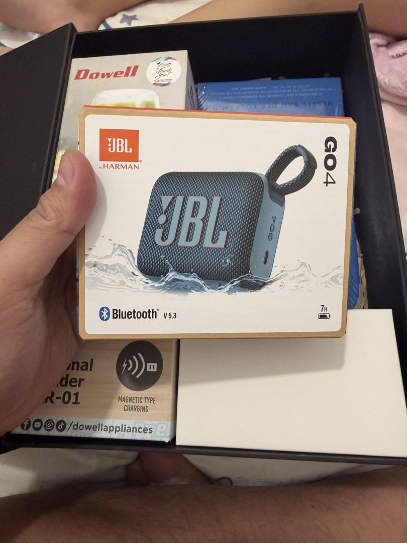 JBL GO 4 (Category: Soundbars, Speakers & Amplifiers) located in Manila. Submitted by lomzzzzz (Listing ID 1451041512, Image 2). Description: Unopened JBL GO 4 - JBL GO4 portable speaker - Grab and go design - Bluetooth v5.3 - Waterproof - Up to 7 hours playtime - Connects to JBL Portable App - Magnetic charging - Great sound for its size - Perfect for outdoor adventures or chilling at home.
