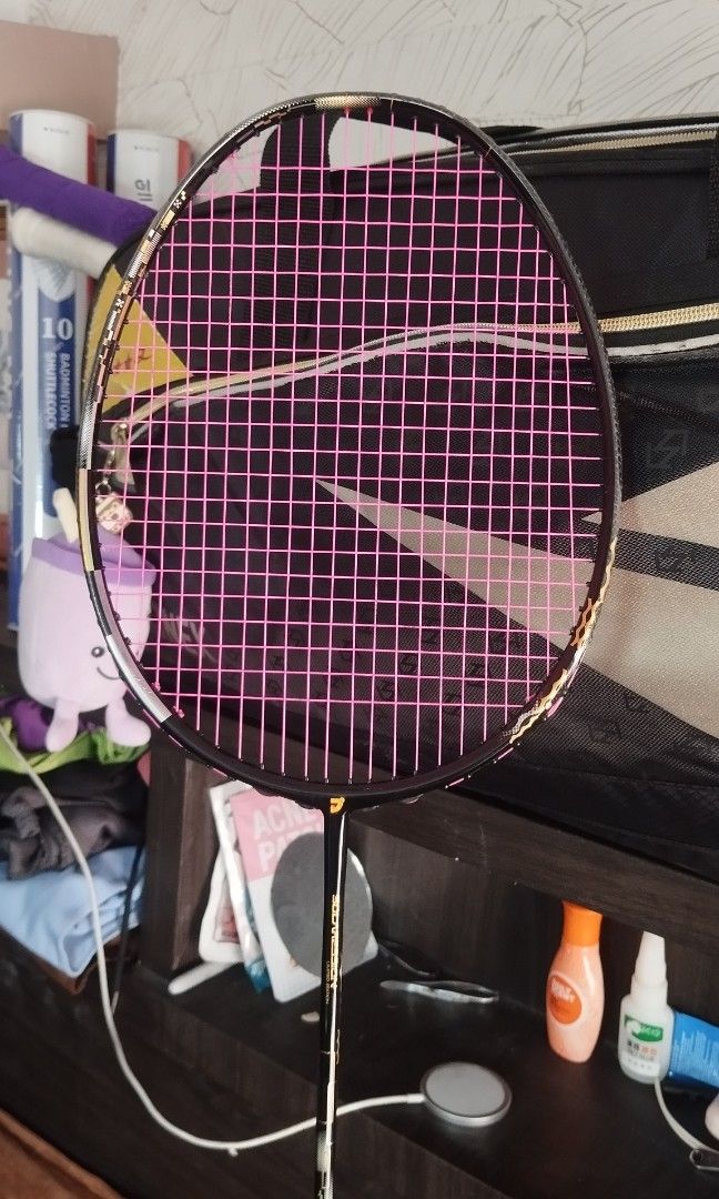 JNICE SOLARESSION LIMITED EDITION BADMINTON RACKET (Category: Racket and Ball Sports) located in Taguig. Submitted by hellohoooman (Listing ID 1451115028, Image 2). Description: LF SWAP TO OTHER RACKET/s with add or straight as long as same value Pls Read Details po Jnice Solaression Limited 9.5/10 condition, freshly gut 2 days ago with bg66 ultimax @25x27lbs 4 knots Pls refer nalang sa link for technical details. Taguig loc, can meet around metr