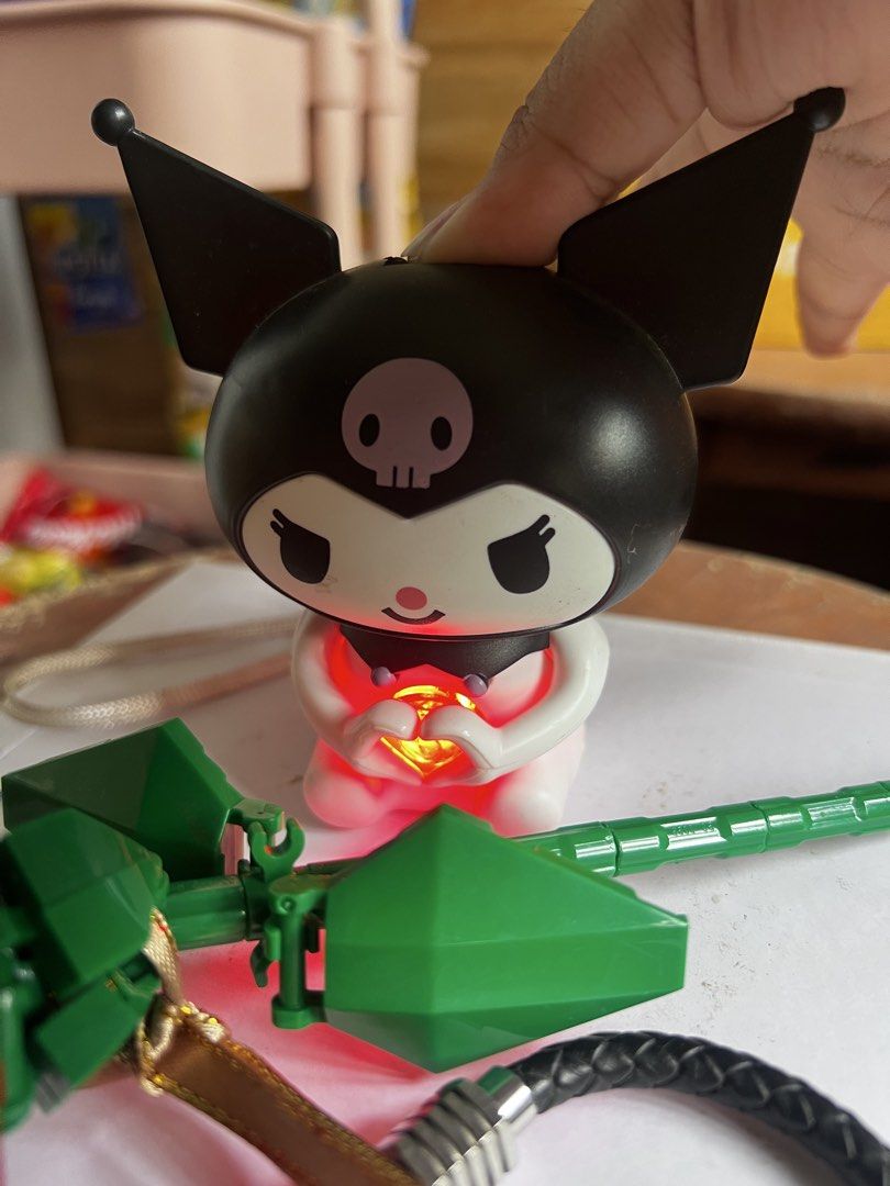 Kuromi, Lego, Bracelet (SET / Bundle) (Category: Lego & Building Sets) located in Quezon City. Submitted by unjca (Listing ID 1451008049, Image 2). Description: (1) Kuromi Figure: - Lights up when the button is pressed. - Says “I Love You”. - Working light and sound. (2) Rose Lego: - Built red rose lego. (3) Black Bracelet: - Magnetic clasps. - Small size. P100 - set (figure, lego, bracelet) P50 - individual.
