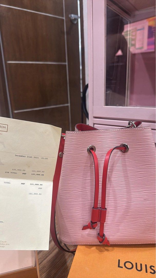 Louis Vuitton Epi Noe BB Pink (Category: Luxury Bags & Wallets) located in Manila. Submitted by imhera888 (Listing ID 1450998798, Image 1). Description: - Authentic Louis Vuitton Noe BB bag - Color: Pink Epi leather - Purchase Date: December 21st, 2021 - Includes original receipt - Ideal for daily use.