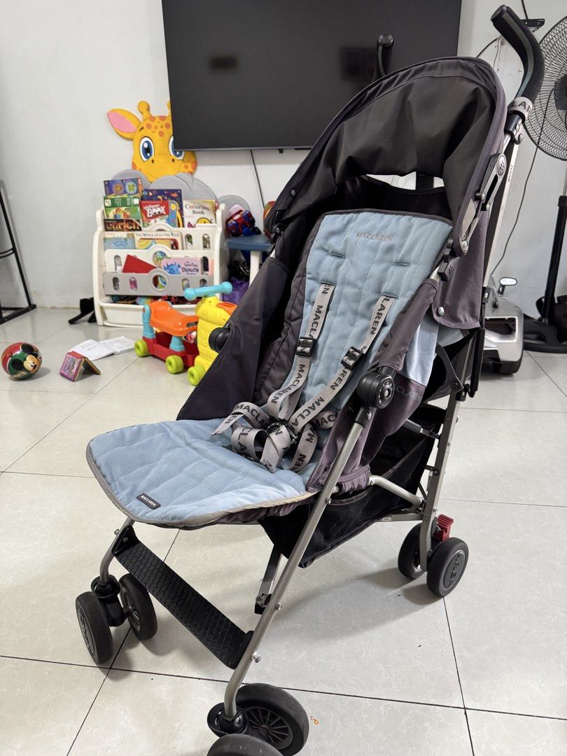 Maclaren Quest Stroller Umbrella (Category: Strollers) located in Binangonan. Submitted by jolenggggg (Listing ID 1450948335, Image 2). Description: Maclaren Quest Stroller ideal for newborn up to 55lb with waterproof hood, multi-position seat and 4 wheel suspension. Comes with accessories in the box like raincoat. Color: powder blue and gray Material: Aluminum Lightweight and compact. Stroller weighs 101b Ideal for newborn and up, push and adjus